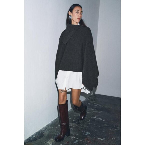 ZARA ASYMMETRIC NECK WOOL CAPE - Picture 4 of 10
